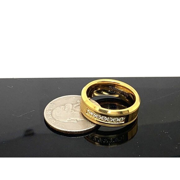 Men's Wedding Band Gold Tone Tungsten Cubic Zirconia 8mm Ring Size 10 - Picture 7 of 15